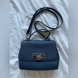 Michael Kors Callie Extra-Small Crossbody Satchel in navy blue saffiano leather